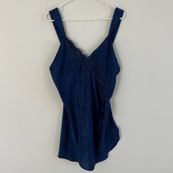 NWT Vintage Victoria’s Secret Navy Jacquard Print Slip Dress Top - Picture 1 of 9